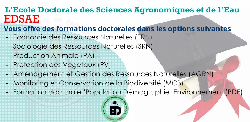 Les formations à l'Ecole Doctorale des Sciences Agronomiques et de l’Eau (EDSAE)